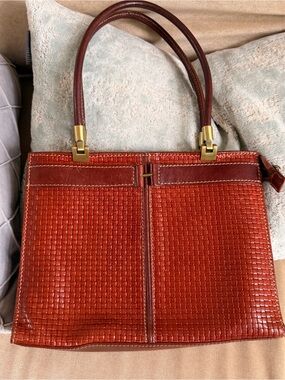 Conte di Cavour Vintage Italian Woven Leather Satchel Bag | Vera Pelle Brown